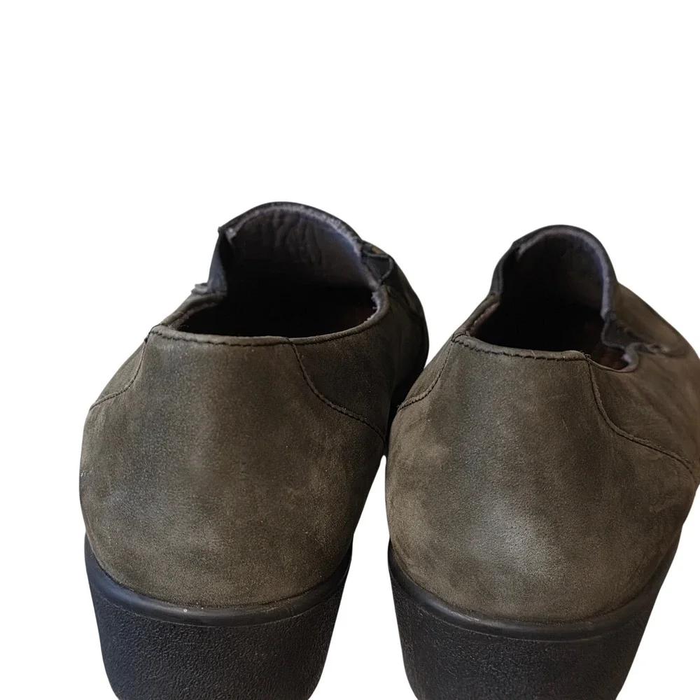 Mephisto Air-Jet 8 Olive Fern Moss Green Nubuck Leather Wedge Slip On Loafers